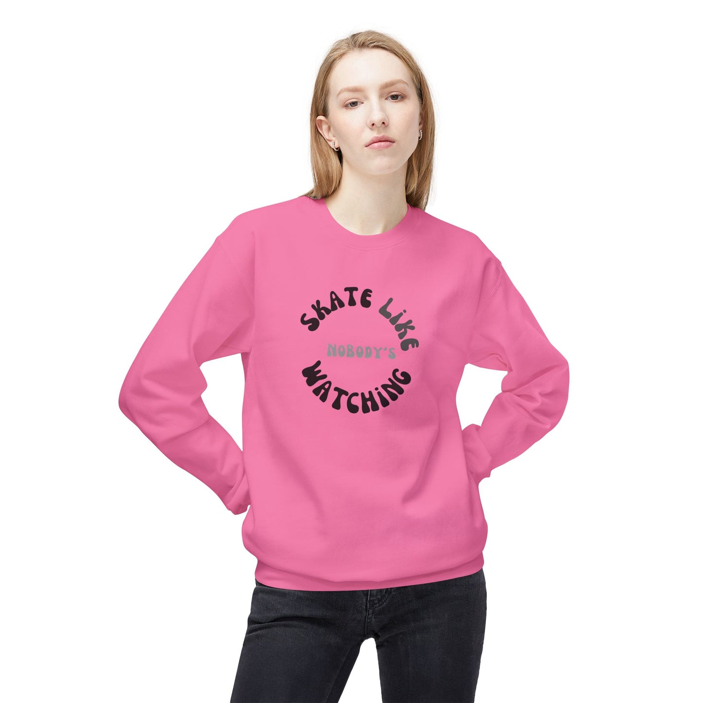 Monotone Skate Like Nobody's Watching Unisex Fleece Crewneck Sweatshirt