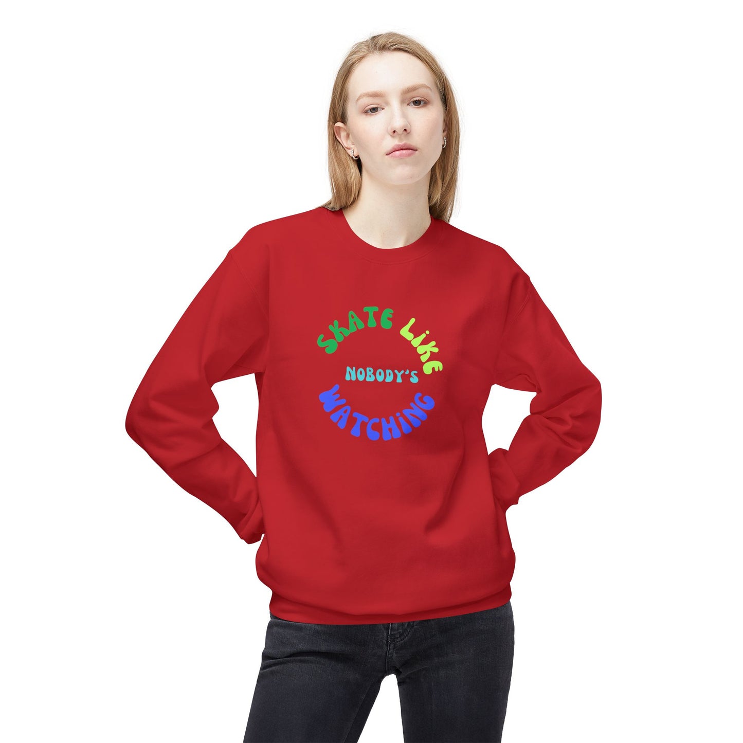 Blue/Green Skate Like Nobody's Watching Unisex Fleece Crewneck Sweatshirt