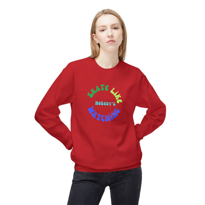 Blue/Green Skate Like Nobody's Watching Unisex Fleece Crewneck Sweatshirt