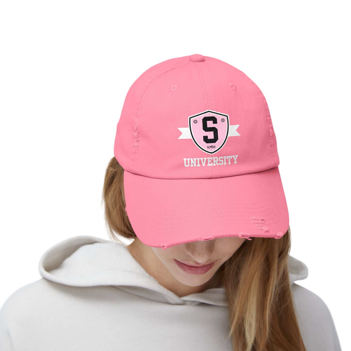 Skater University Emblem (White) Distressed Cap