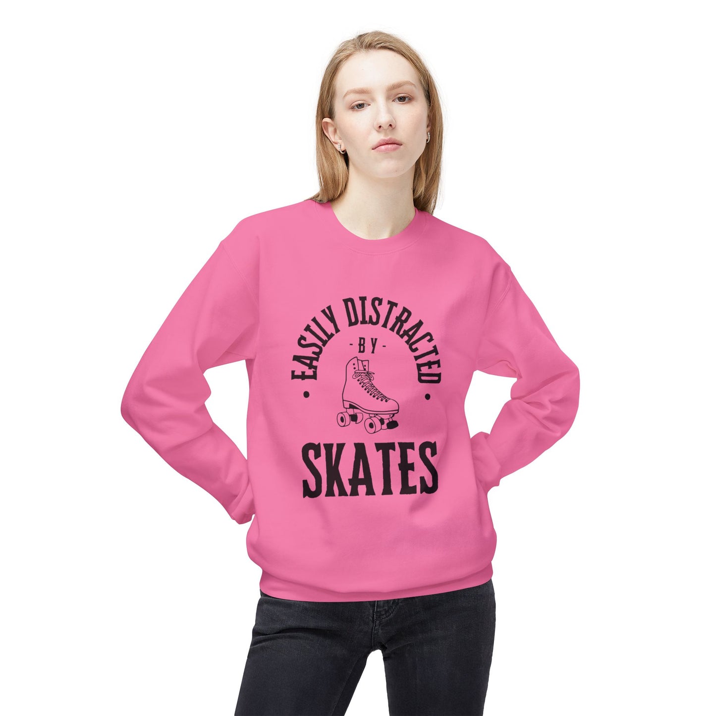 Easily Distracted by Skates Unisex Fleece Crewneck Sweatshirt