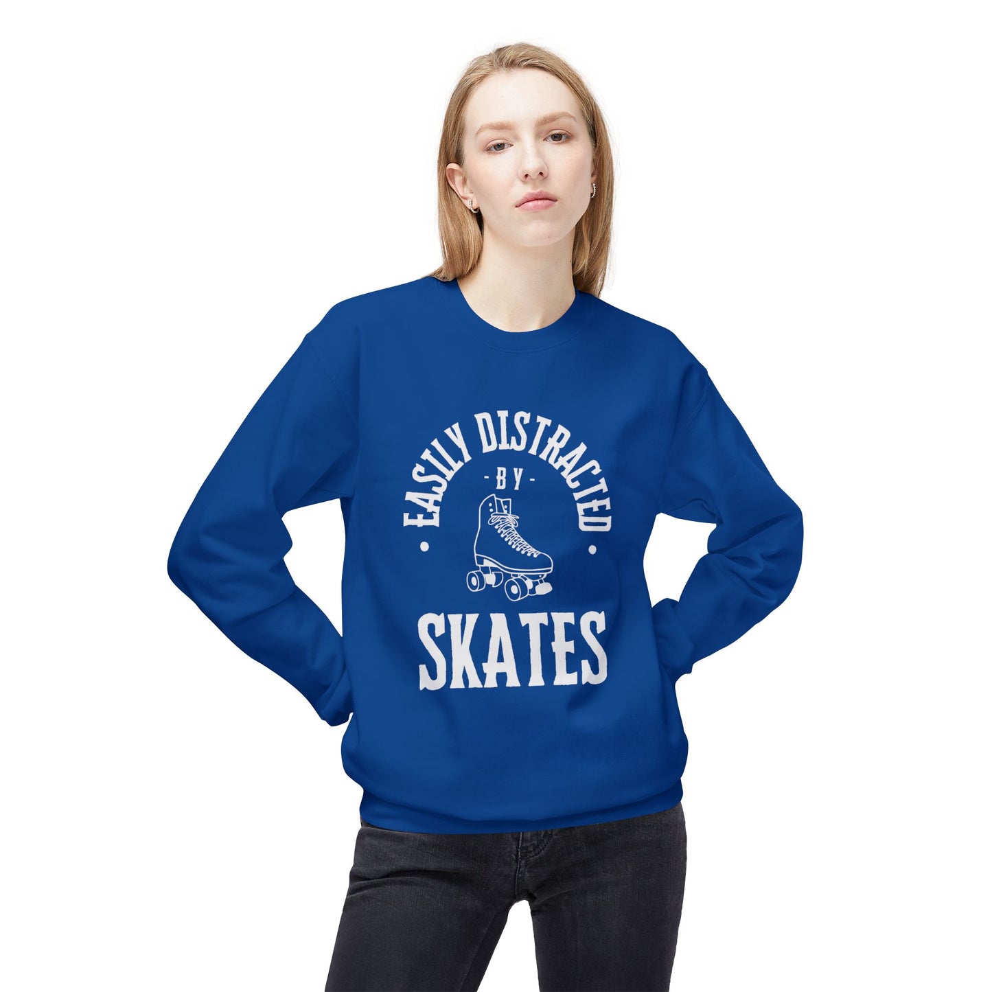 Easily Distracted by Skates Unisex Fleece Crewneck Sweatshirt