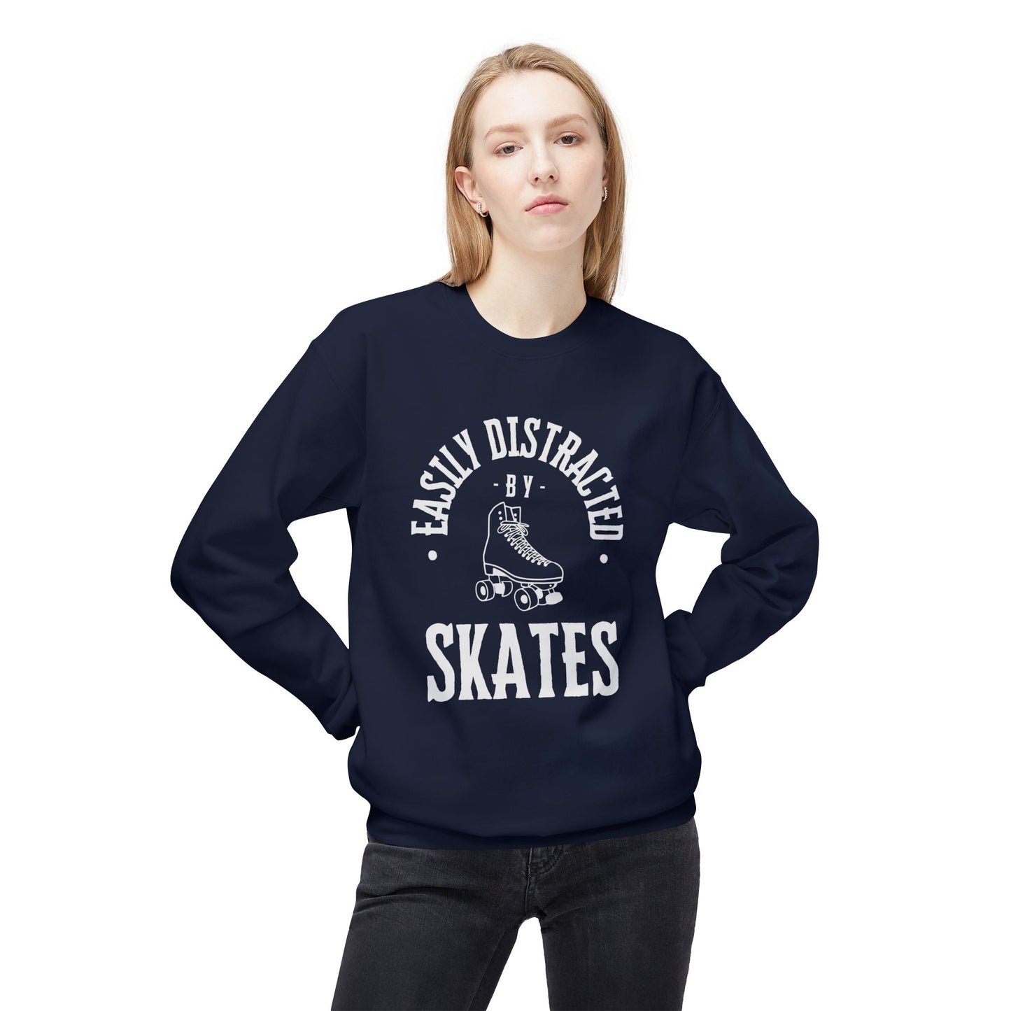 Easily Distracted by Skates Unisex Fleece Crewneck Sweatshirt