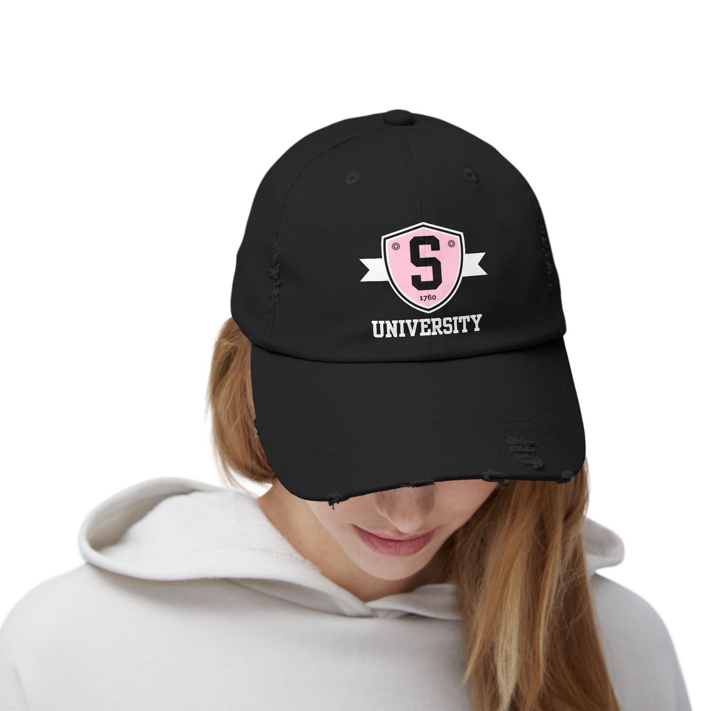 Skater University Emblem (White) Distressed Cap