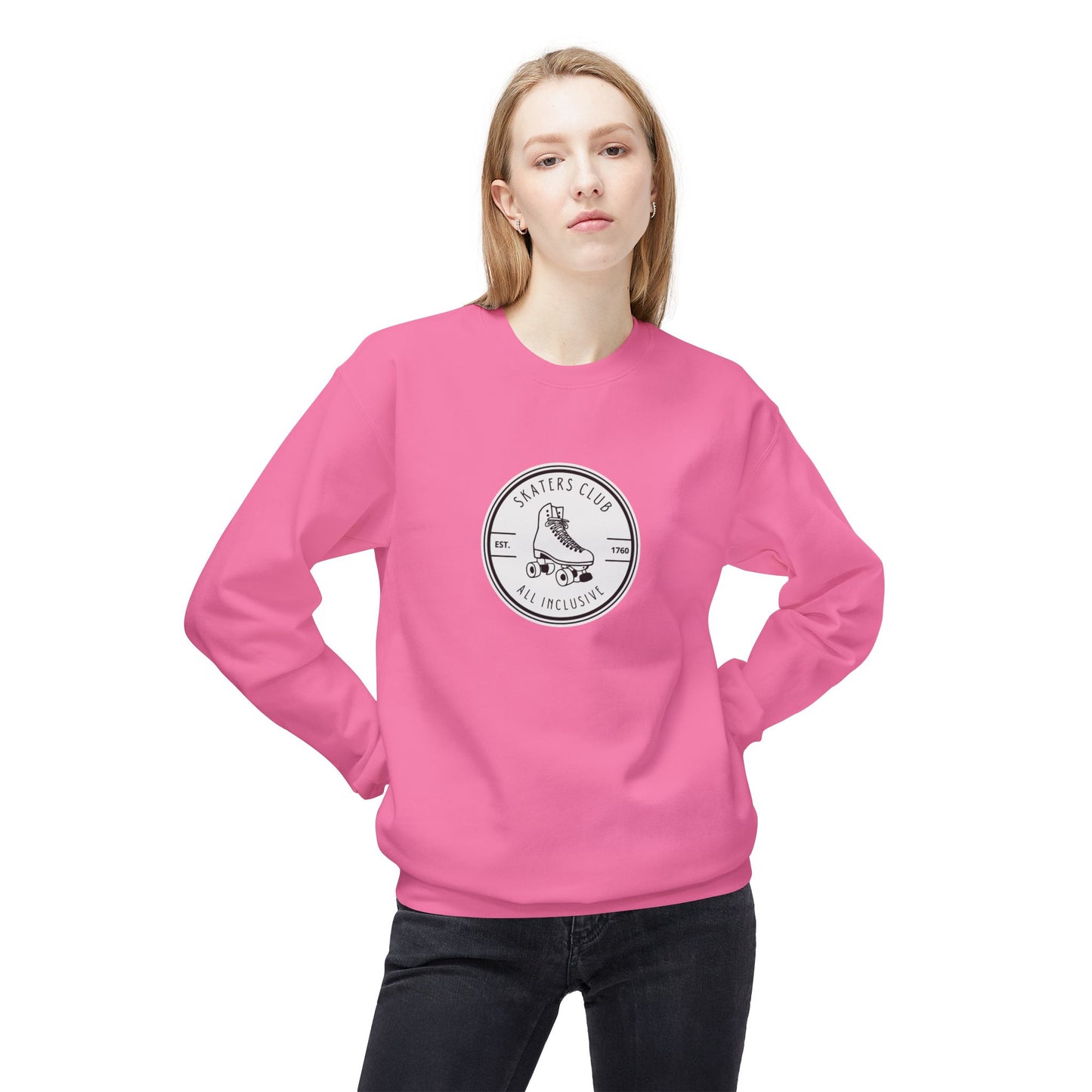 Round White Skaters Club Unisex Fleece Crewneck Sweatshirt