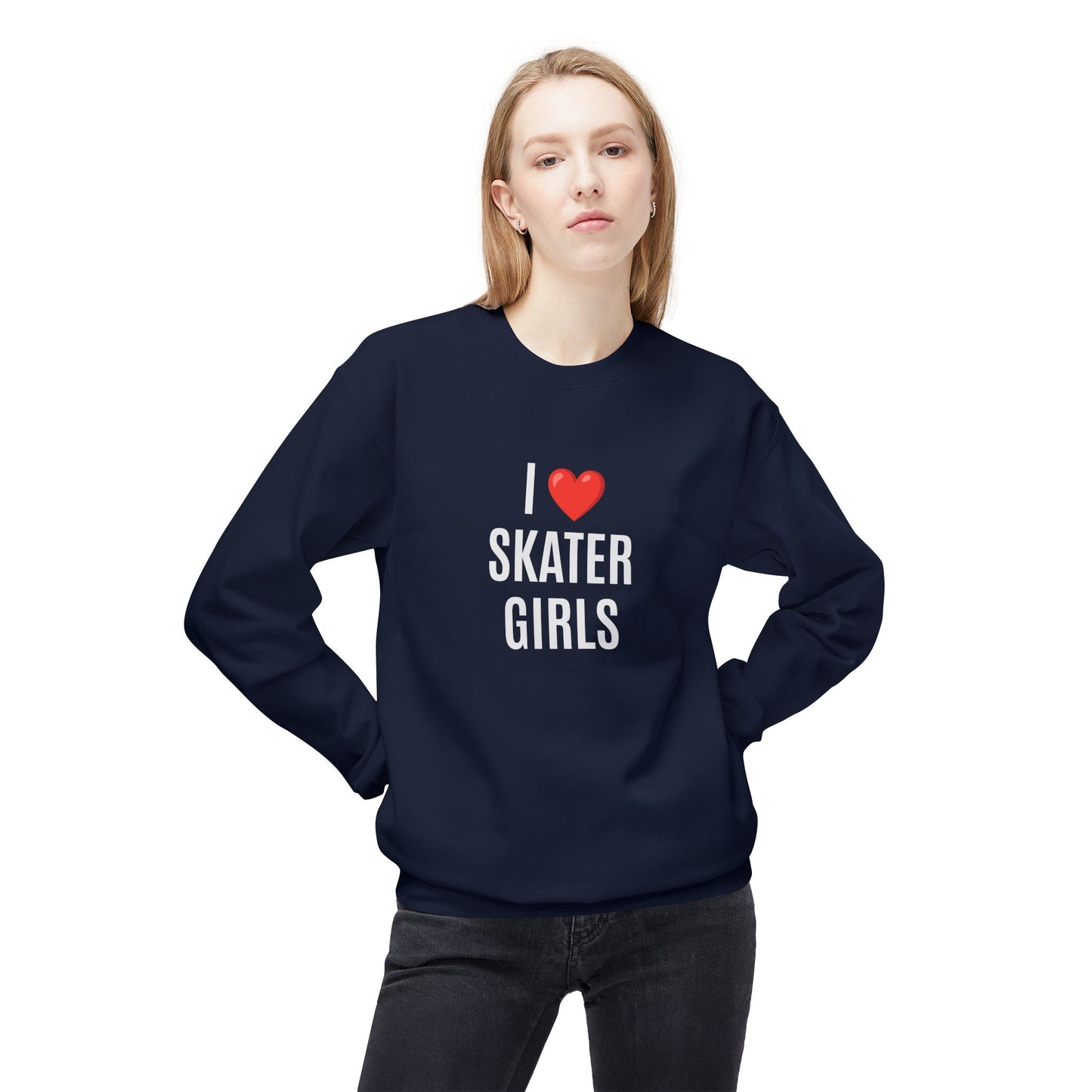 I Love Skater Girls Unisex Fleece Crewneck Sweatshirt