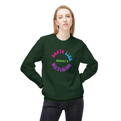 Colorful Skate Like Nobody's Watching Unisex Fleece Crewneck Sweatshirt