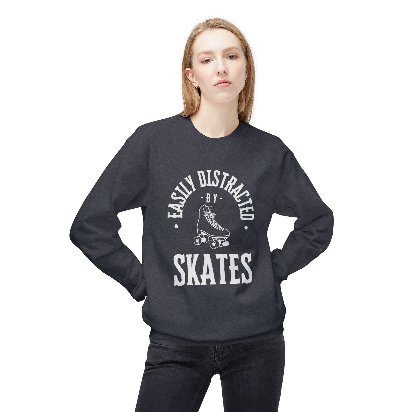 Easily Distracted by Skates Unisex Fleece Crewneck Sweatshirt