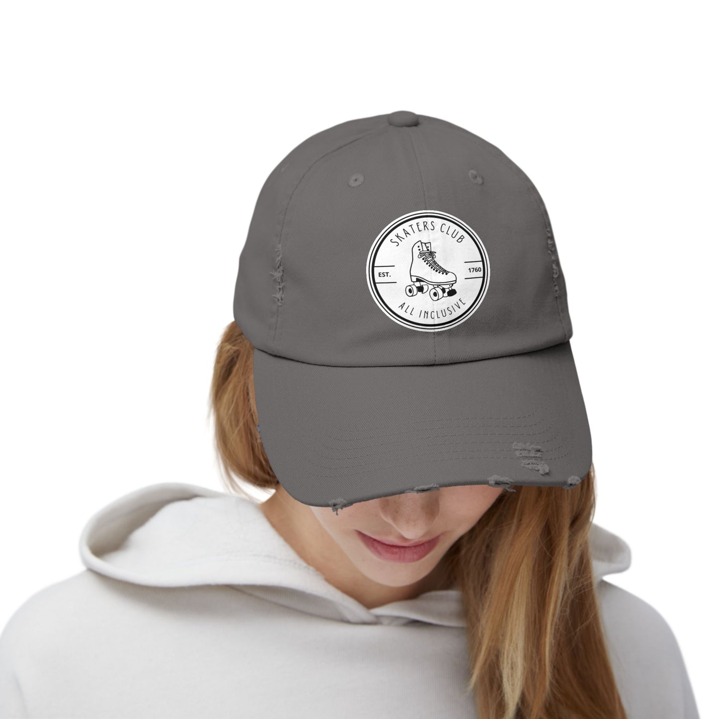 White Skaters Club Distressed Cap