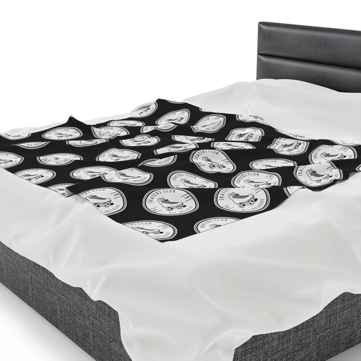 White Round Skaters Club Velveteen Plush Blanket