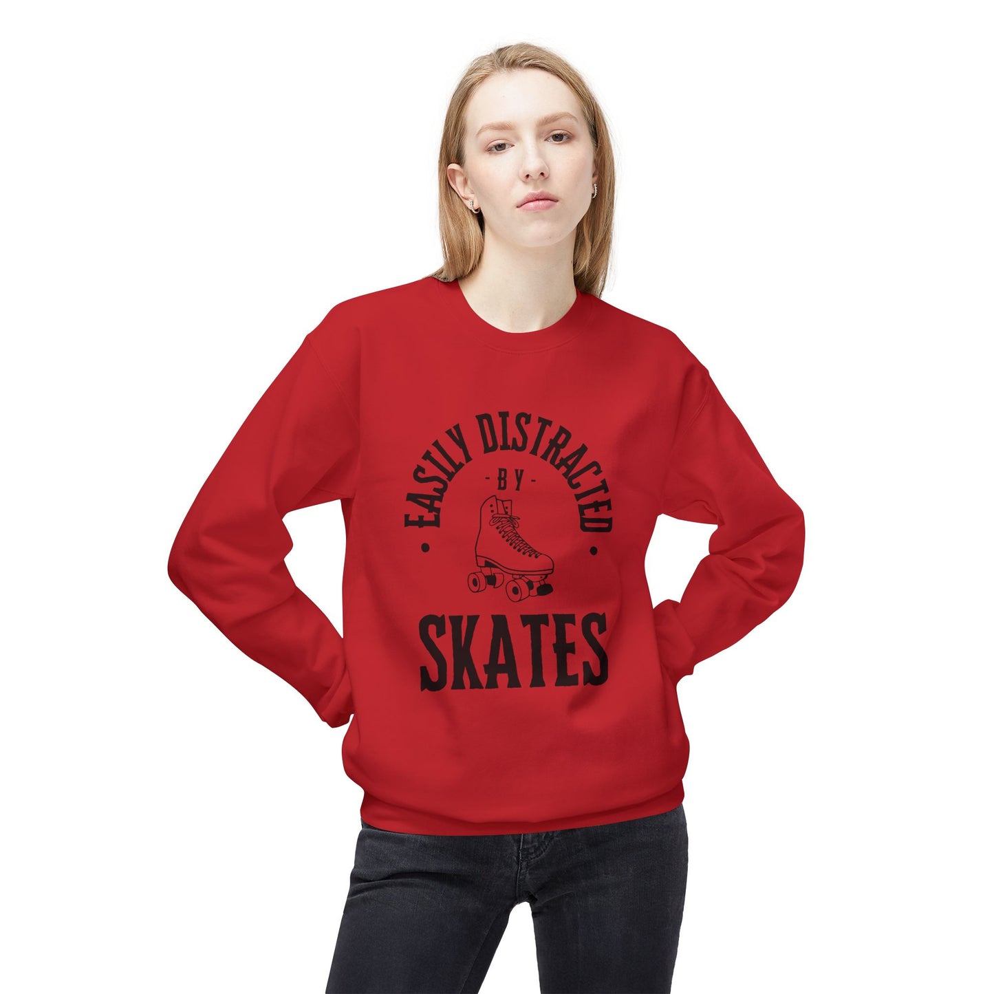 Easily Distracted by Skates Unisex Fleece Crewneck Sweatshirt