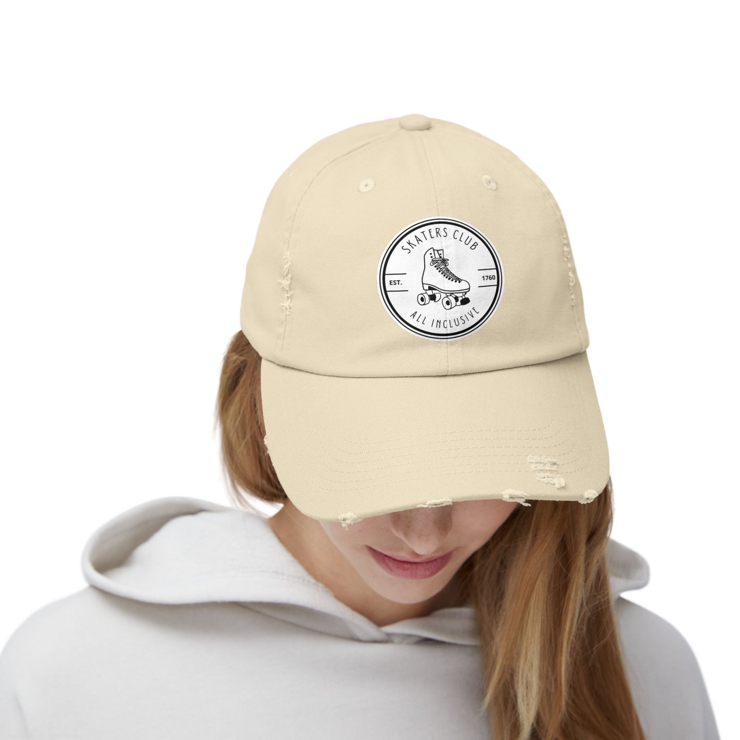 White Skaters Club Distressed Cap