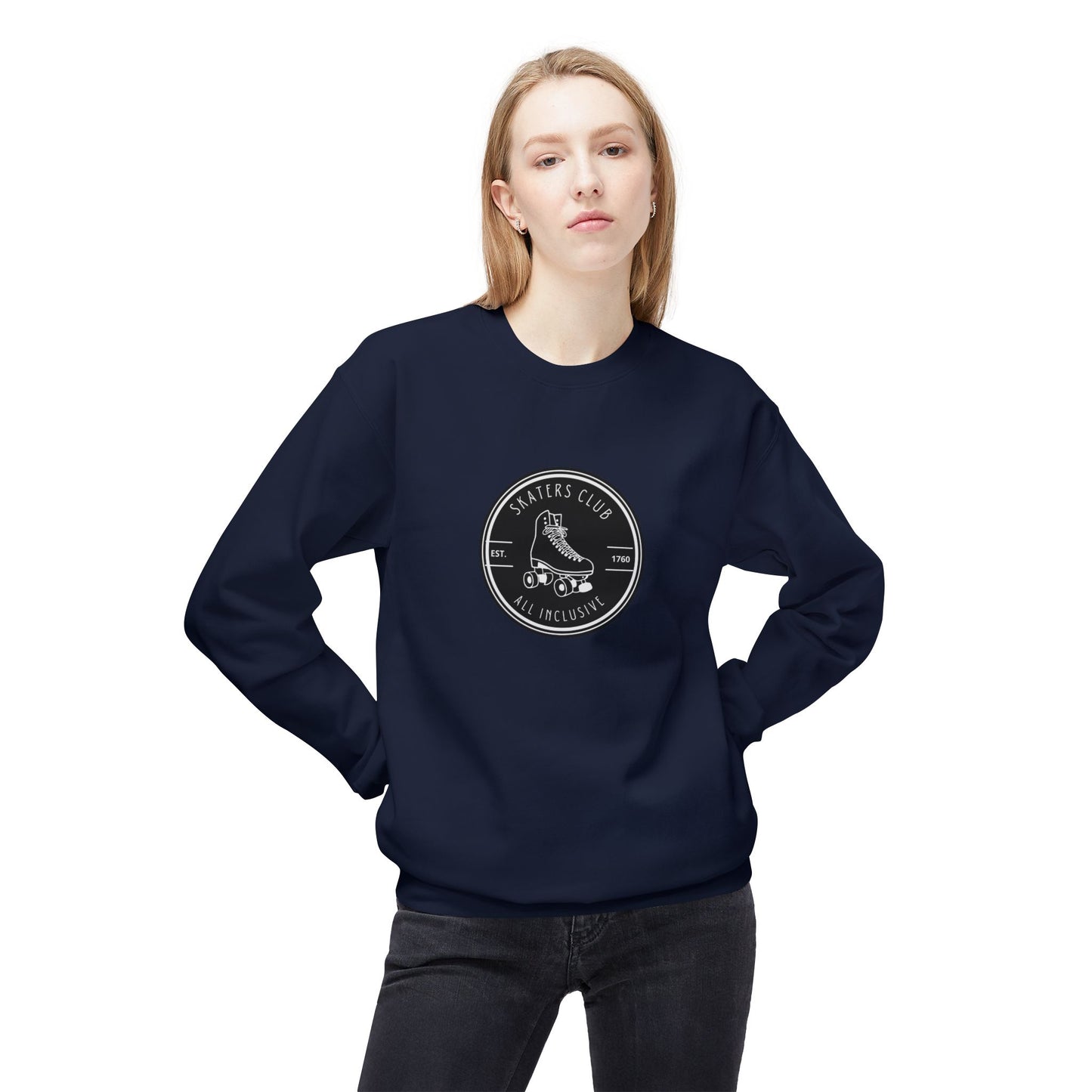 Round Black Skaters Club Unisex Fleece Crewneck Sweatshirt