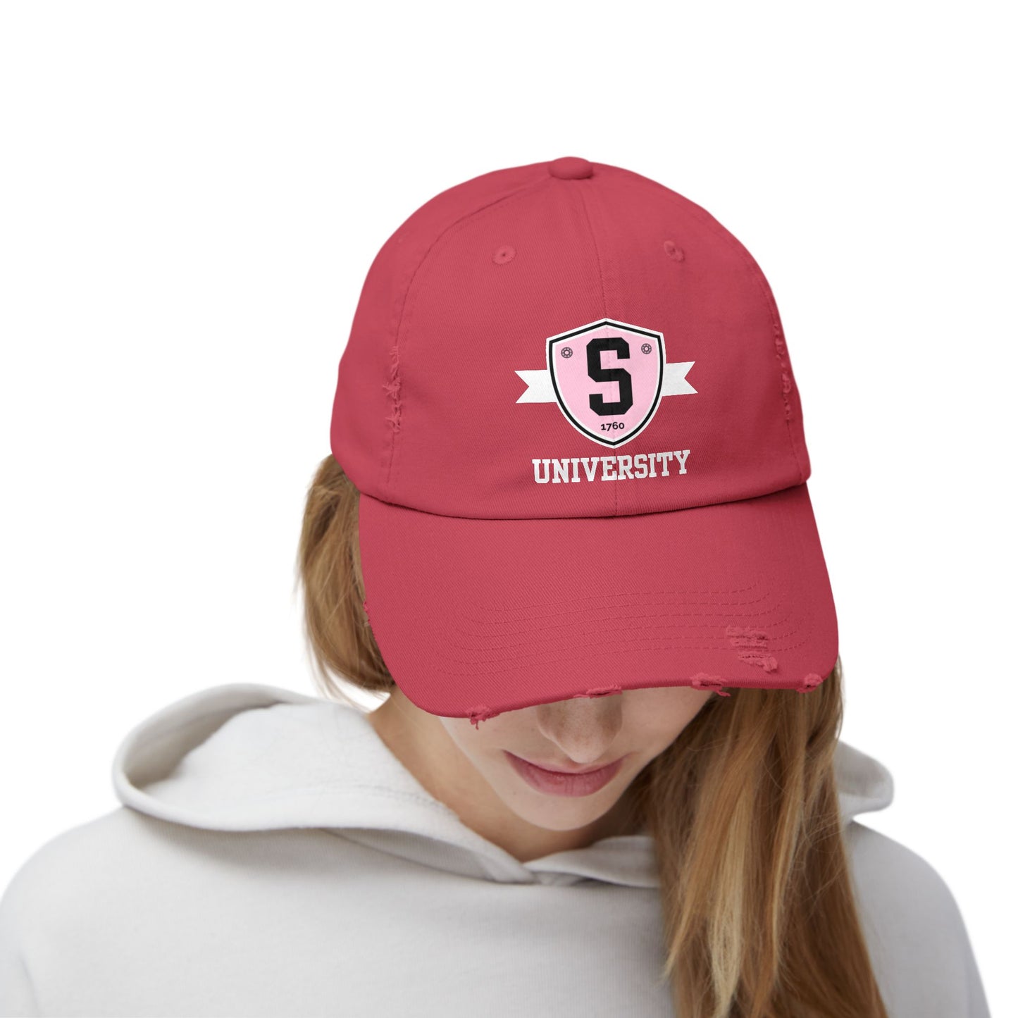 Skater University Emblem (White) Distressed Cap