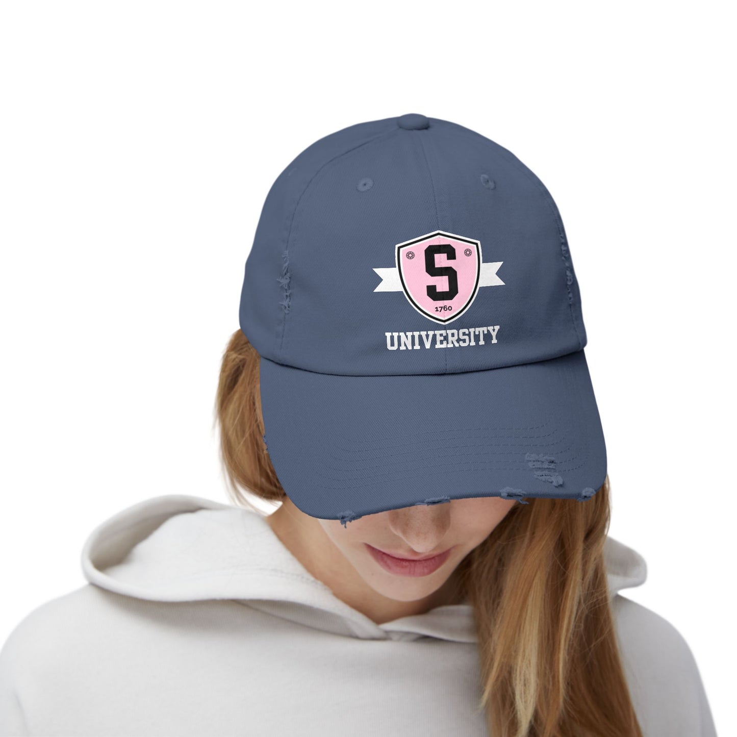 Skater University Emblem (White) Distressed Cap