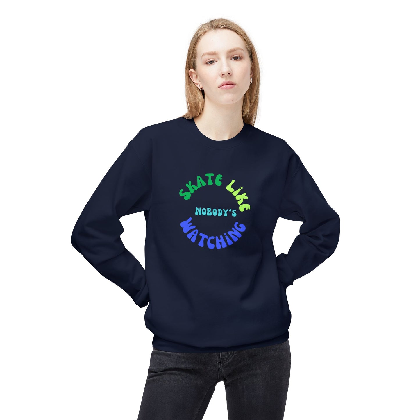 Blue/Green Skate Like Nobody's Watching Unisex Fleece Crewneck Sweatshirt