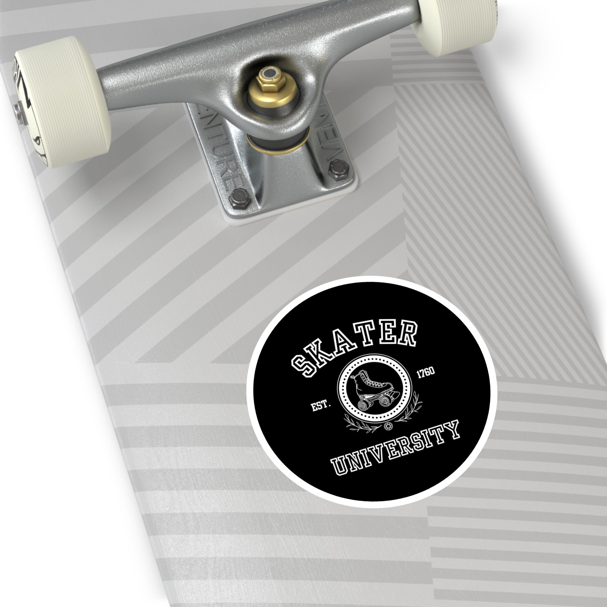 Paper products - Black Round Skater University Sticker - Skate of Matter LLC