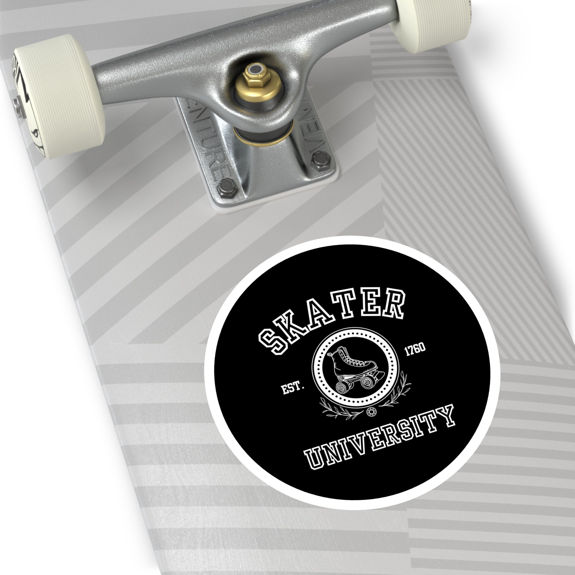 Paper products - Black Round Skater University Sticker - Skate of Matter LLC