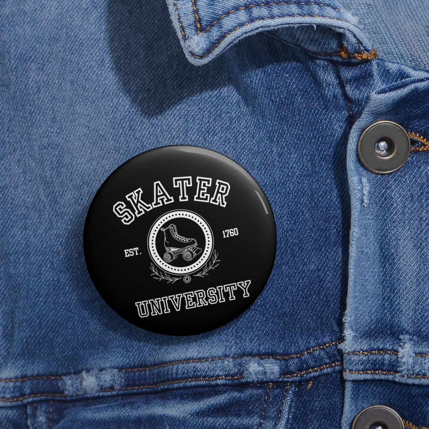 Accessories - Black Skater University Pin Button - Skate of Matter LLC