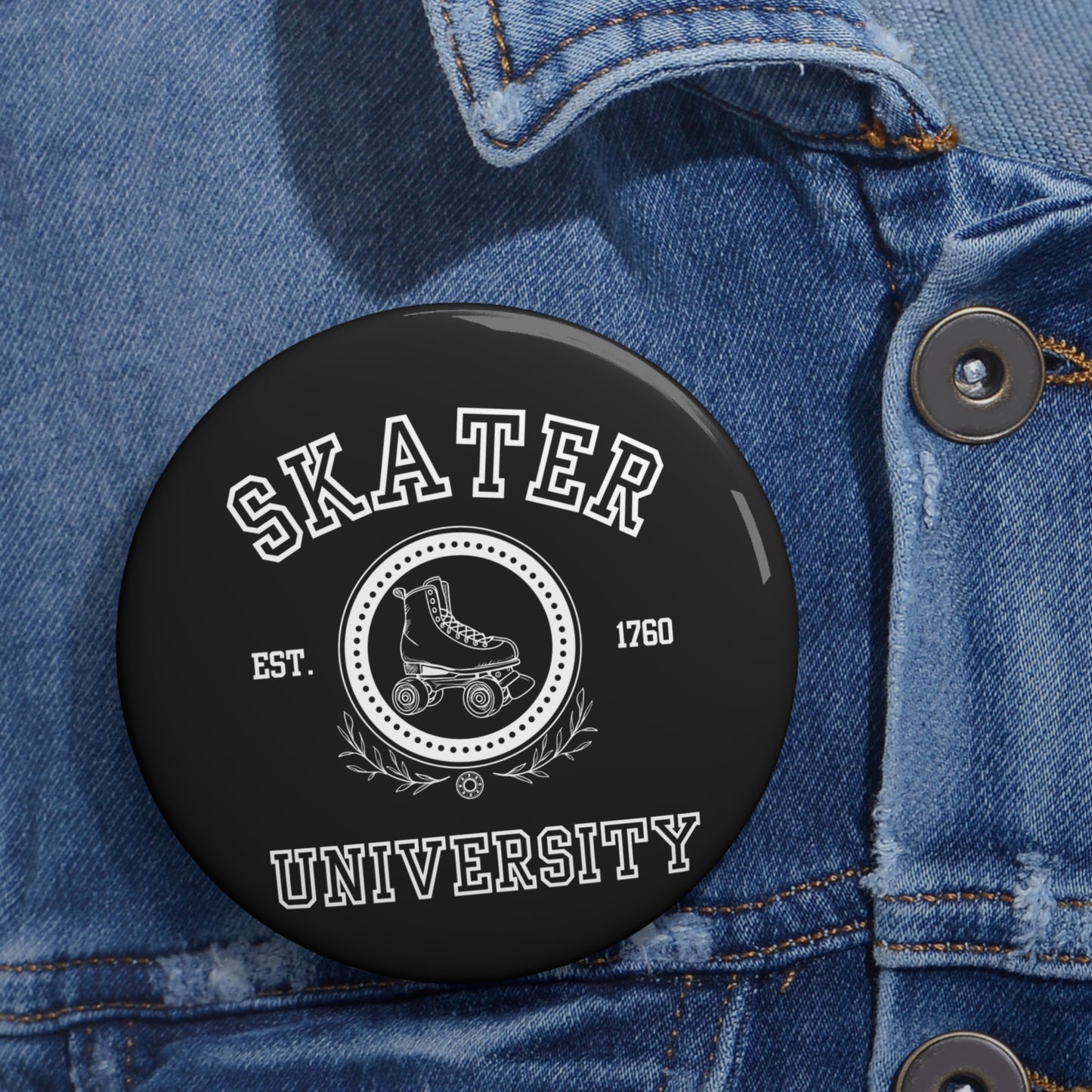 Accessories - Black Skater University Pin Button - Skate of Matter LLC