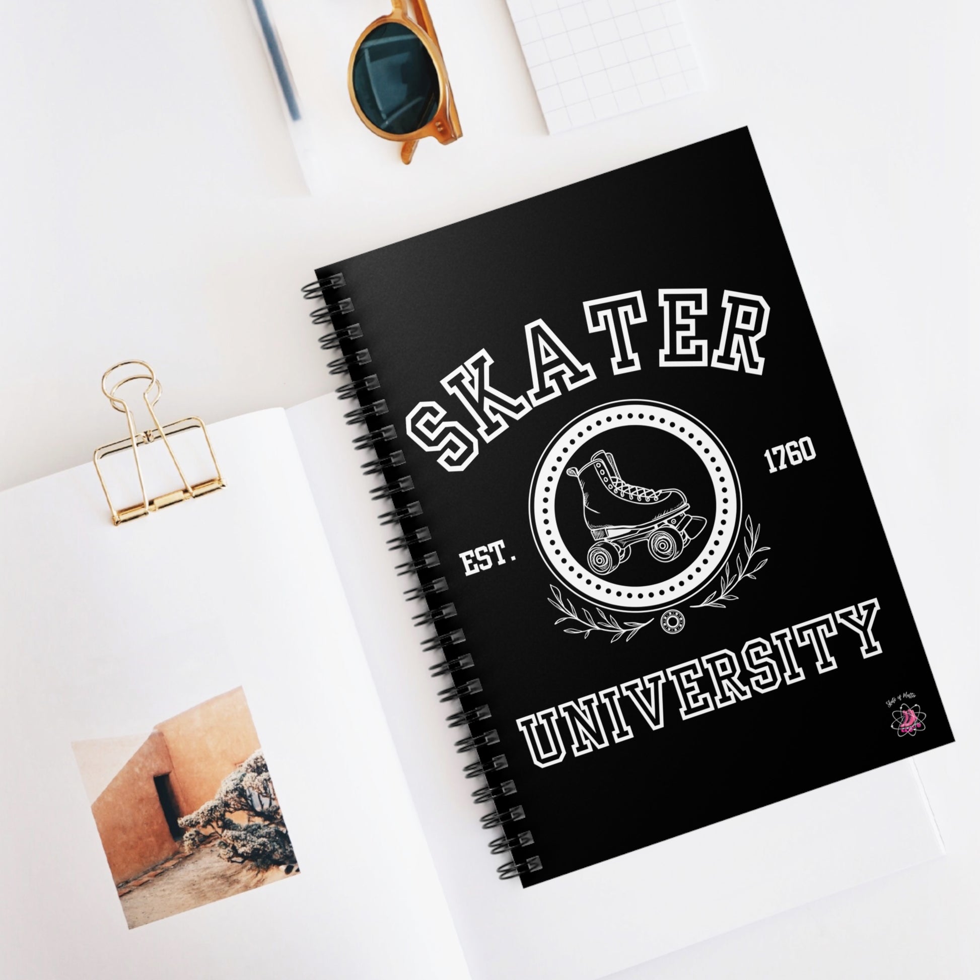 Paper products - Black Skater University Spiral Notebook - Ruled Line - Skate of Matter LLC