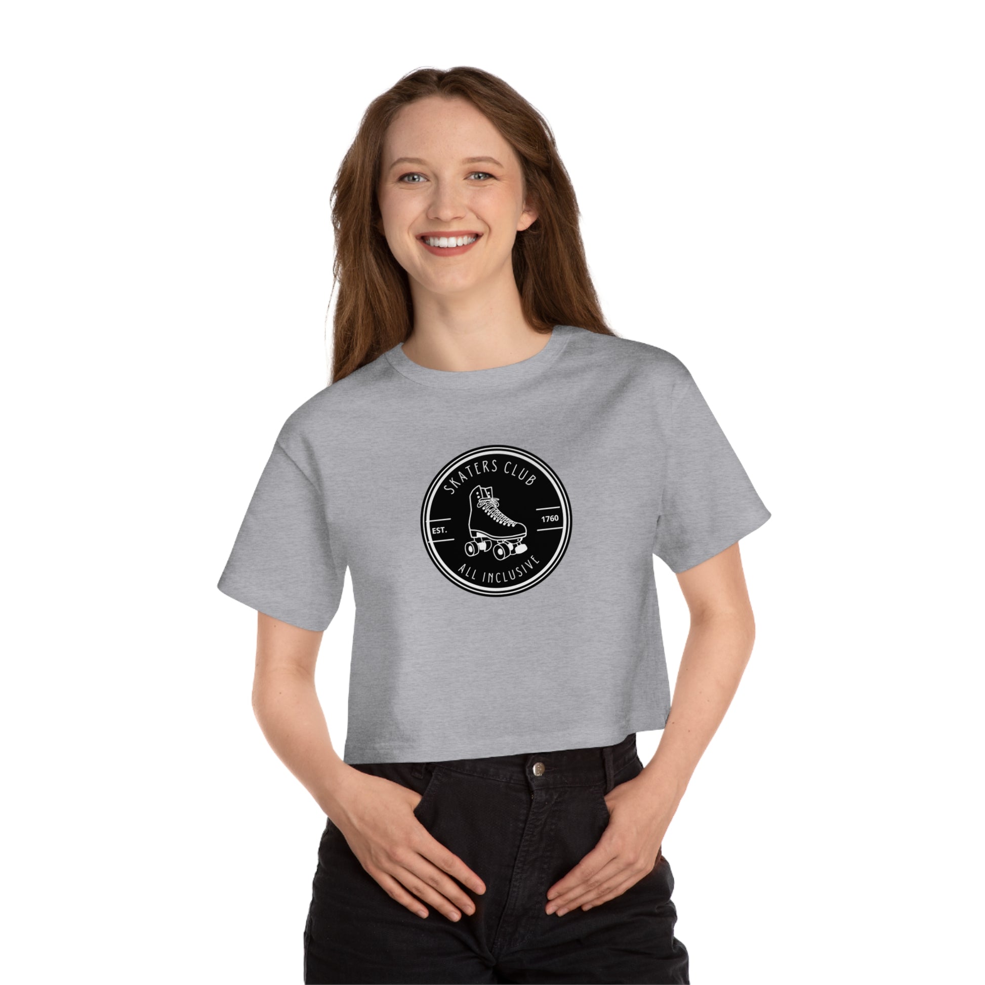 T-Shirt - Champion Womens Black Round Skaters Club Cropped T-Shirt - Skate of Matter LLC