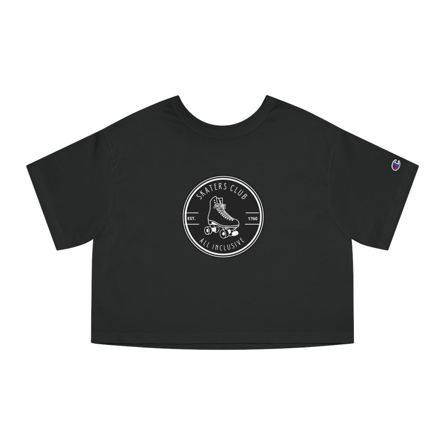 T-Shirt - Champion Womens Black Round Skaters Club Cropped T-Shirt - Skate of Matter LLC