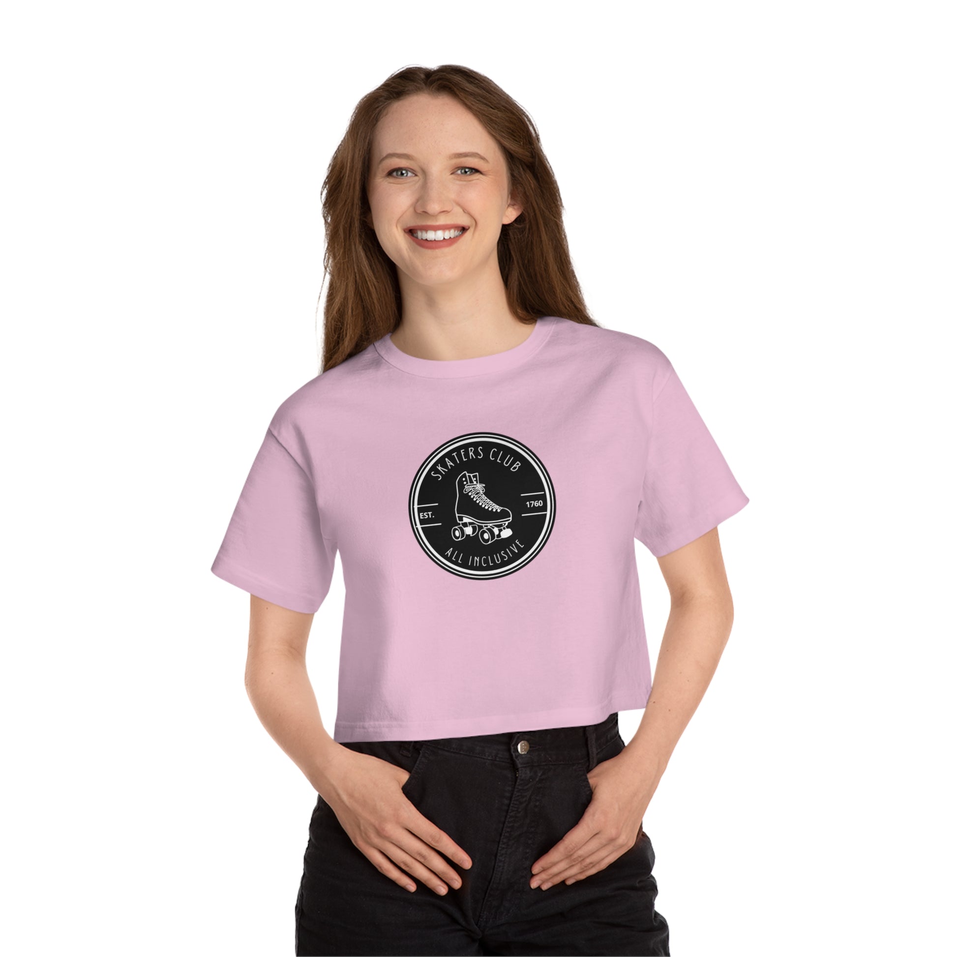 T-Shirt - Champion Womens Black Round Skaters Club Cropped T-Shirt - Skate of Matter LLC