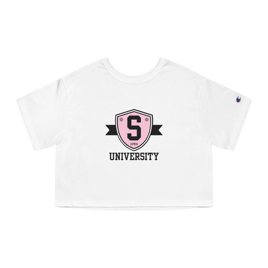 T-Shirt - Champion Womens Skater University Emblem Cropped T-Shirt - Skate of Matter LLC