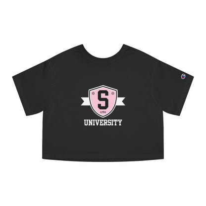 T-Shirt - Champion Womens Skater University Emblem Cropped T-Shirt - Skate of Matter LLC