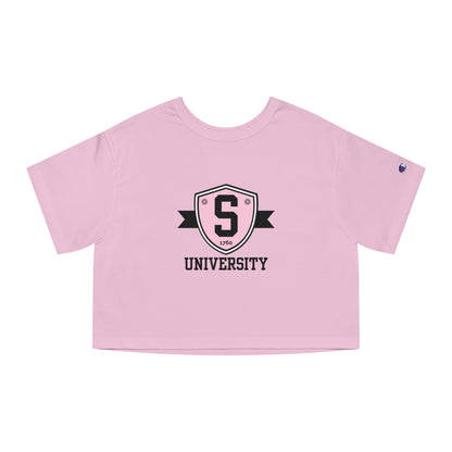 T-Shirt - Champion Womens Skater University Emblem Cropped T-Shirt - Skate of Matter LLC