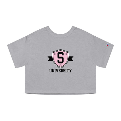 T-Shirt - Champion Womens Skater University Emblem Cropped T-Shirt - Skate of Matter LLC