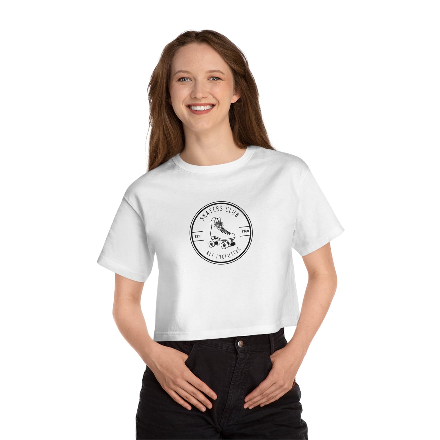 T-Shirt - Champion Womens White Round Skaters Club Cropped T-Shirt - Skate of Matter LLC