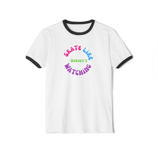 T-Shirt - Colorful Skate Like Nobodys Watching Unisex Cotton Ringer T-Shirt - Skate of Matter LLC