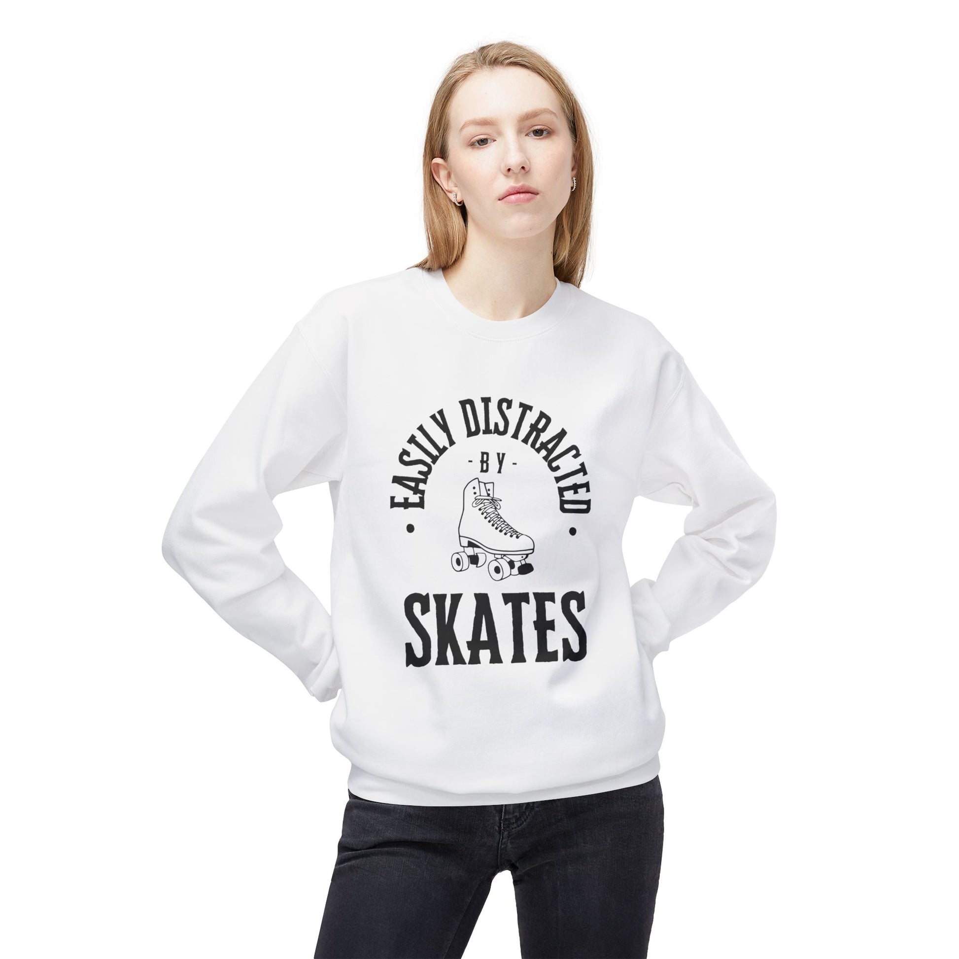 Sweatshirt - Easily Distracted by Skates Unisex Fleece Crewneck Sweatshirt - Skate of Matter LLC