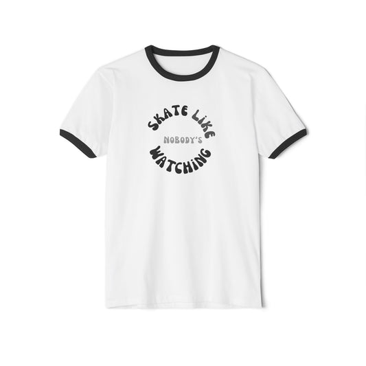 T-Shirt - Monotone Skate Like Nobodys Watching Unisex Cotton Ringer T-Shirt - Skate of Matter LLC