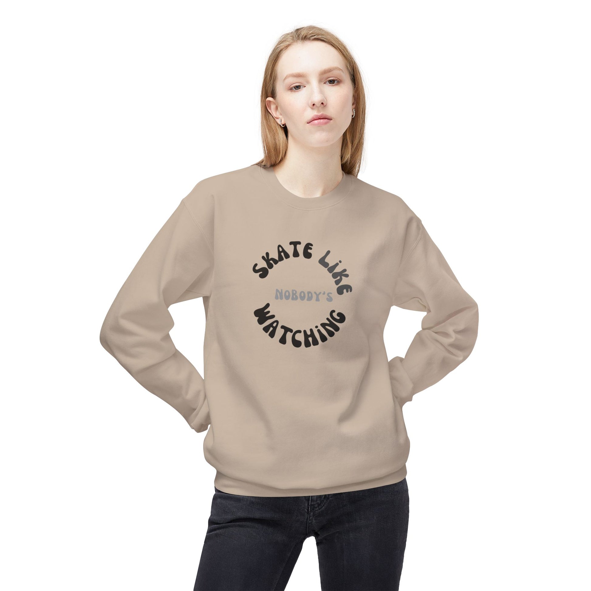 Sweatshirt - Monotone Skate Like Nobodys Watching Unisex Fleece Crewneck Sweatshirt - Skate of Matter LLC