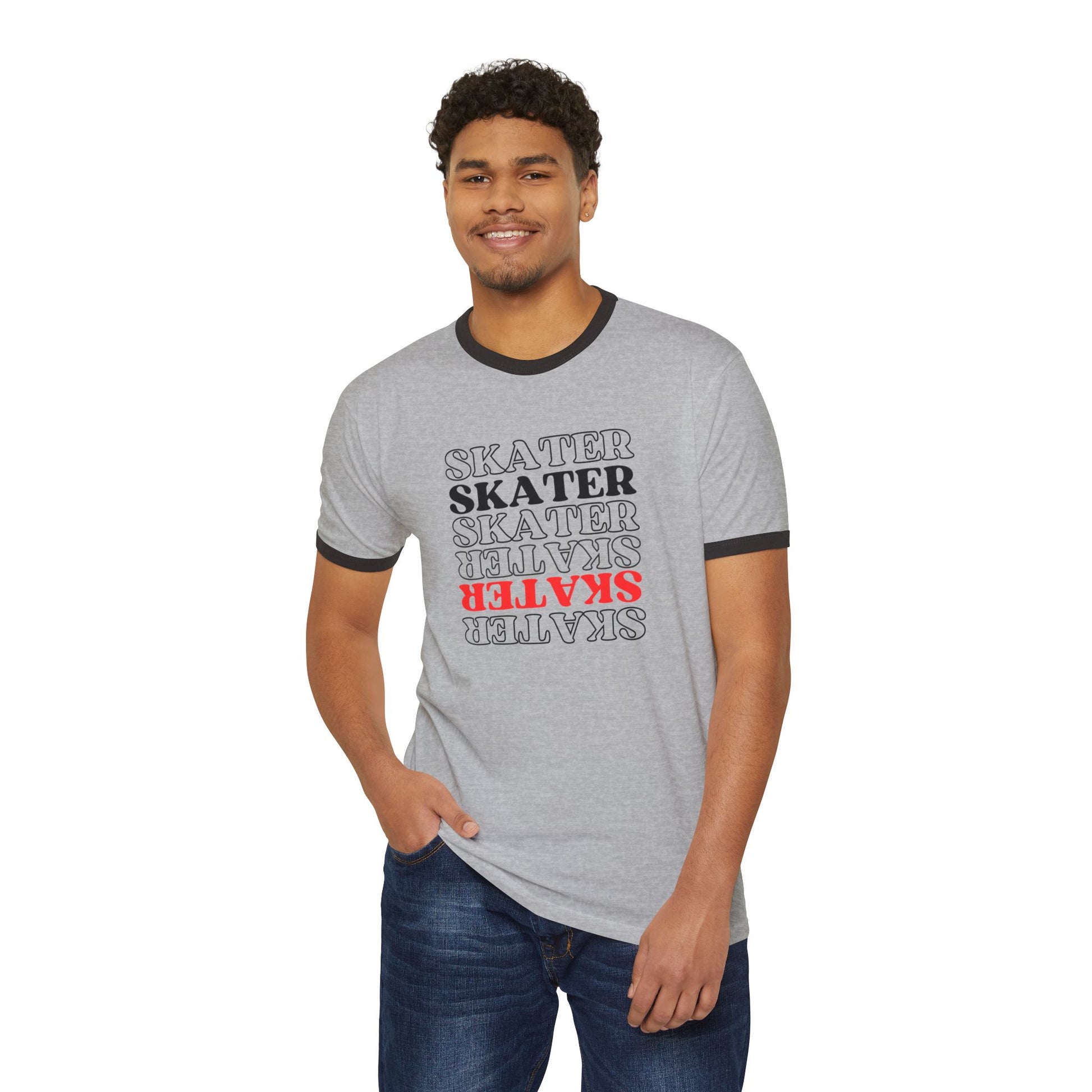 T-Shirt - Red Statement Skater Unisex Cotton Ringer T-Shirt - Skate of Matter LLC