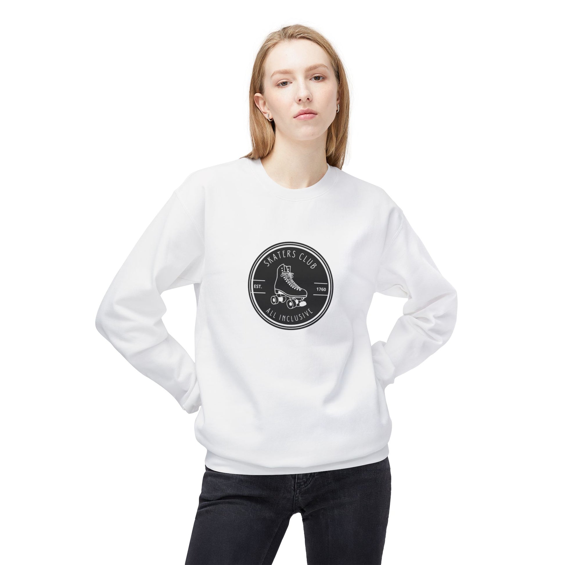 Sweatshirt - Round Black Skaters Club Unisex Fleece Crewneck Sweatshirt - Skate of Matter LLC