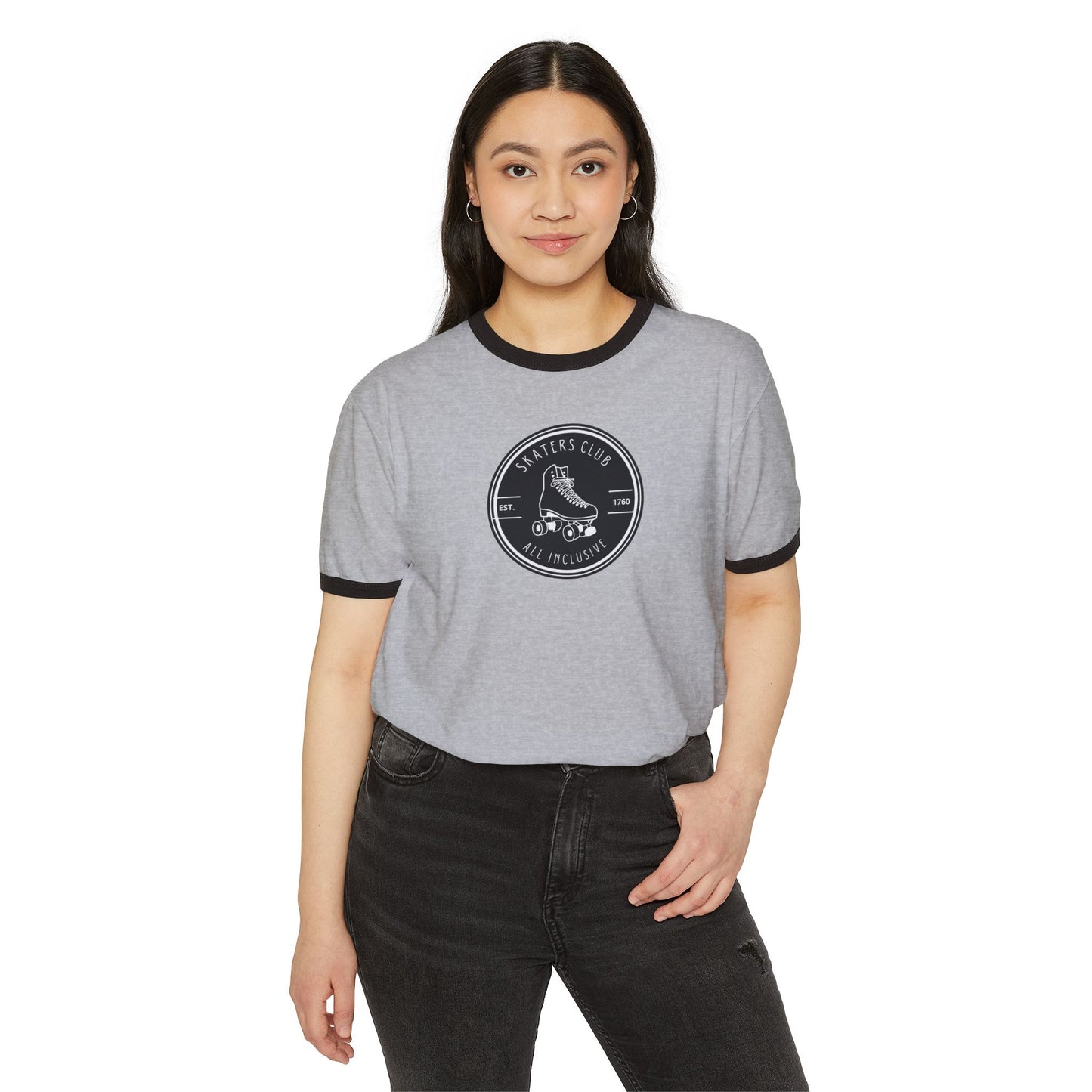 T-Shirt - Round Black White Skaters Club Unisex Cotton Ringer T-Shirt - Skate of Matter LLC