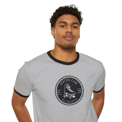 T-Shirt - Round Black White Skaters Club Unisex Cotton Ringer T-Shirt - Skate of Matter LLC