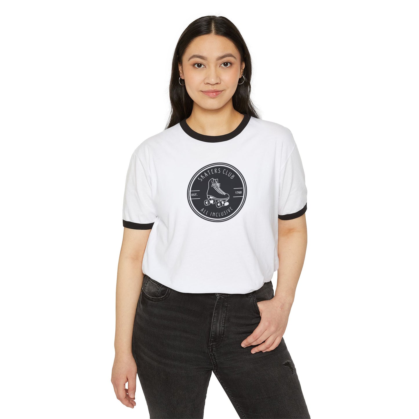 T-Shirt - Round Black White Skaters Club Unisex Cotton Ringer T-Shirt - Skate of Matter LLC