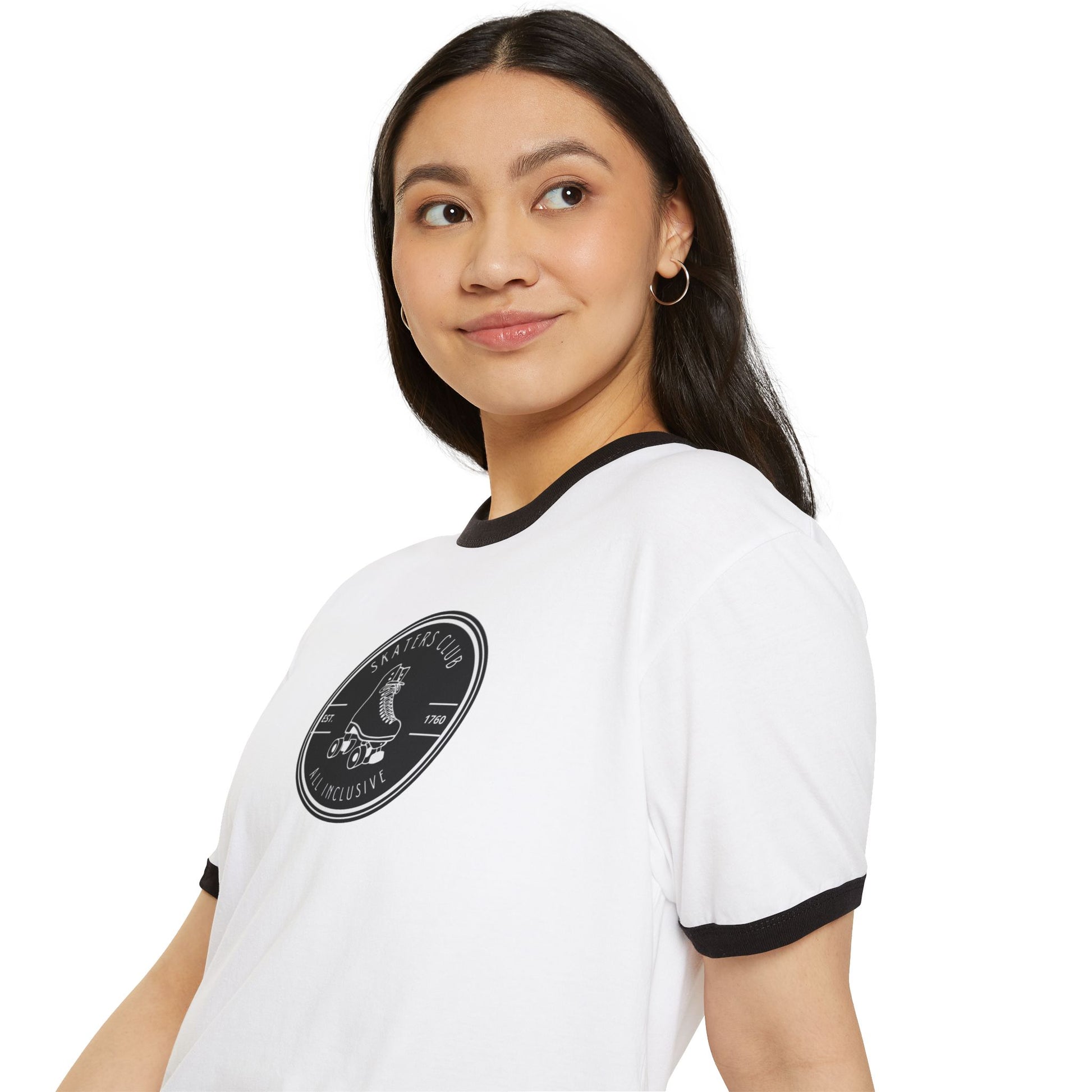 T-Shirt - Round Black White Skaters Club Unisex Cotton Ringer T-Shirt - Skate of Matter LLC