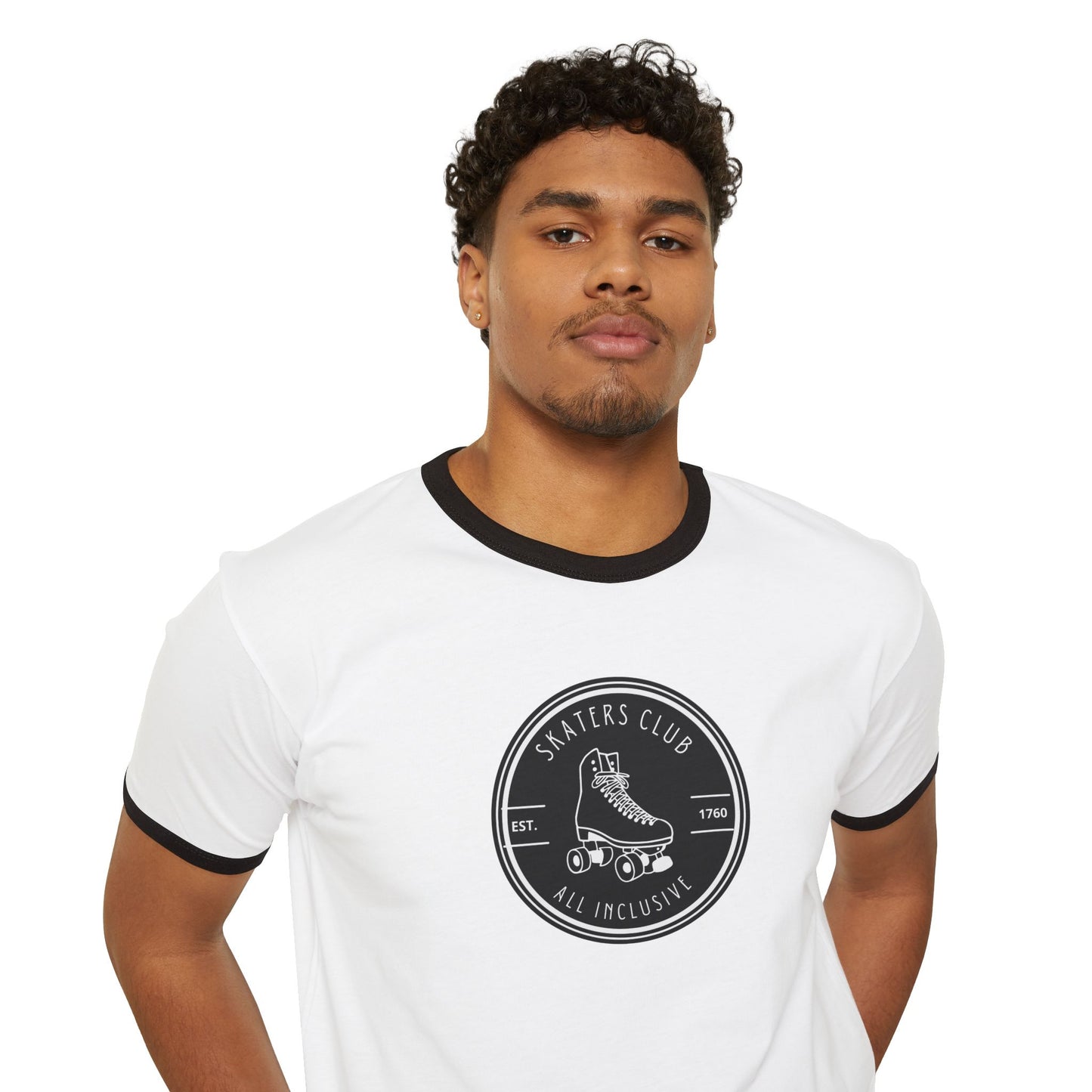 T-Shirt - Round Black White Skaters Club Unisex Cotton Ringer T-Shirt - Skate of Matter LLC