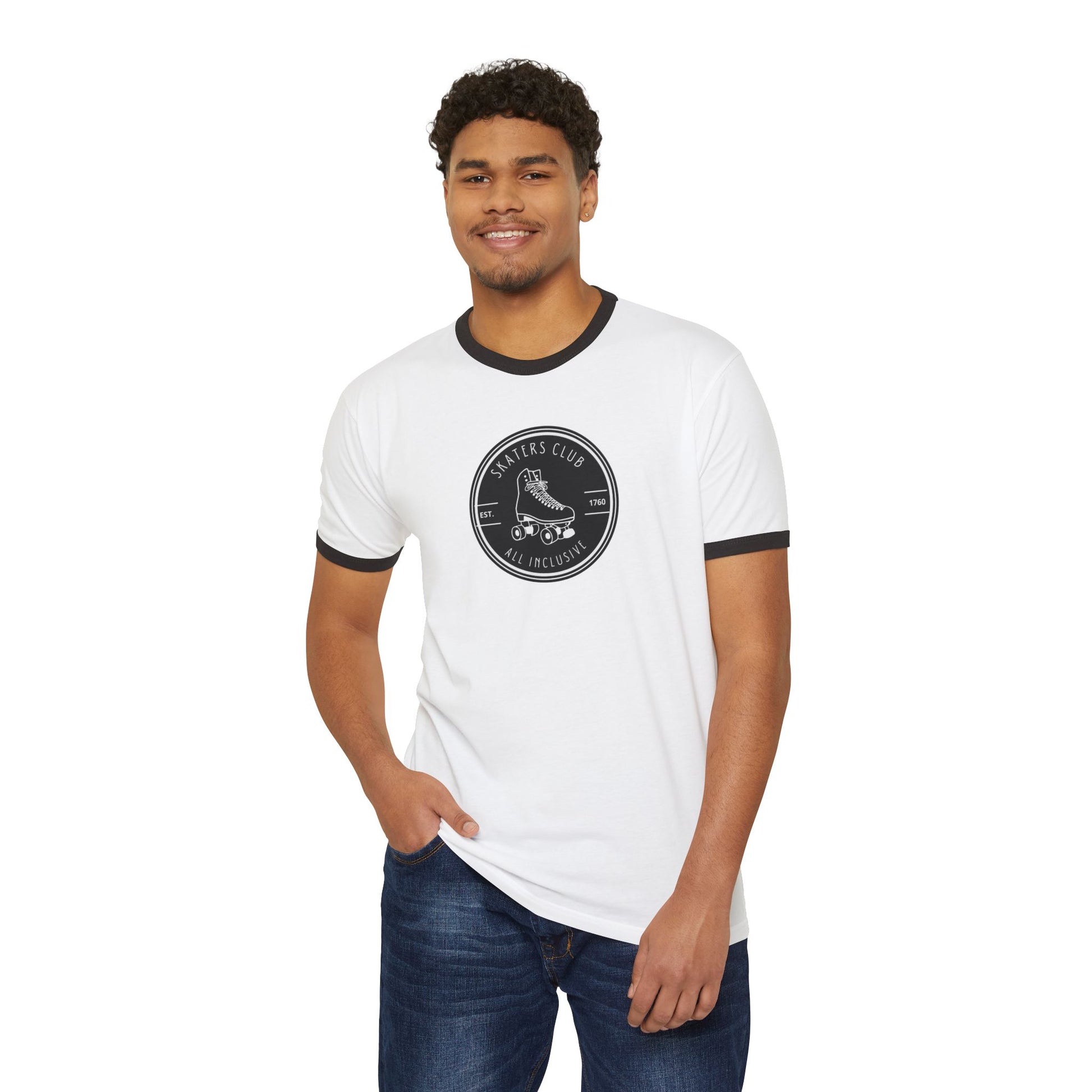 T-Shirt - Round Black White Skaters Club Unisex Cotton Ringer T-Shirt - Skate of Matter LLC