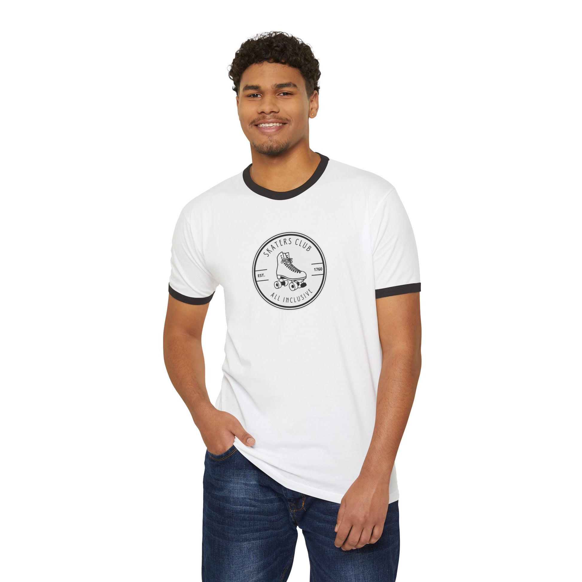 T-Shirt - Round White Skaters Club Unisex Cotton Ringer T-Shirt - Skate of Matter LLC