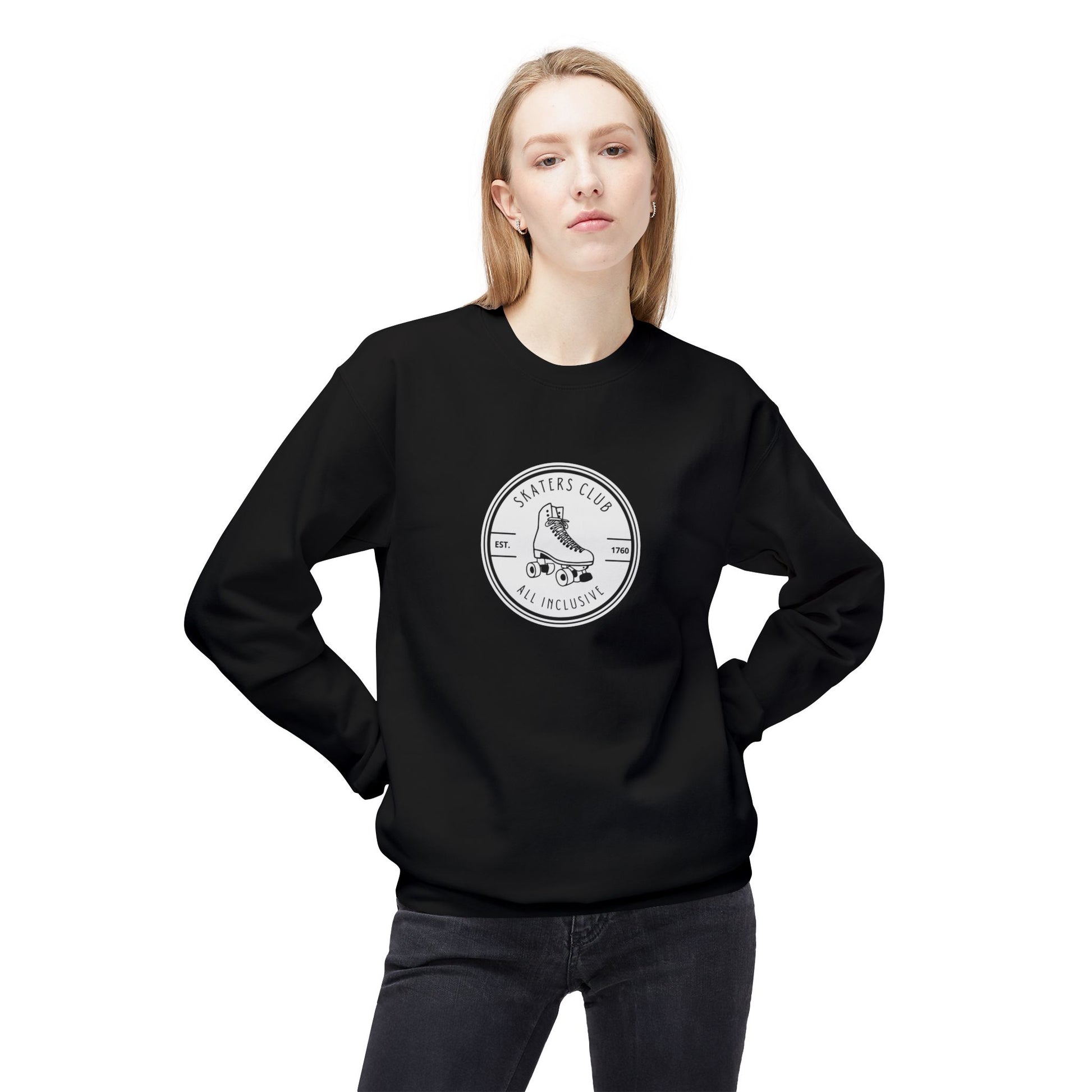 Sweatshirt - Round White Skaters Club Unisex Fleece Crewneck Sweatshirt - Skate of Matter LLC