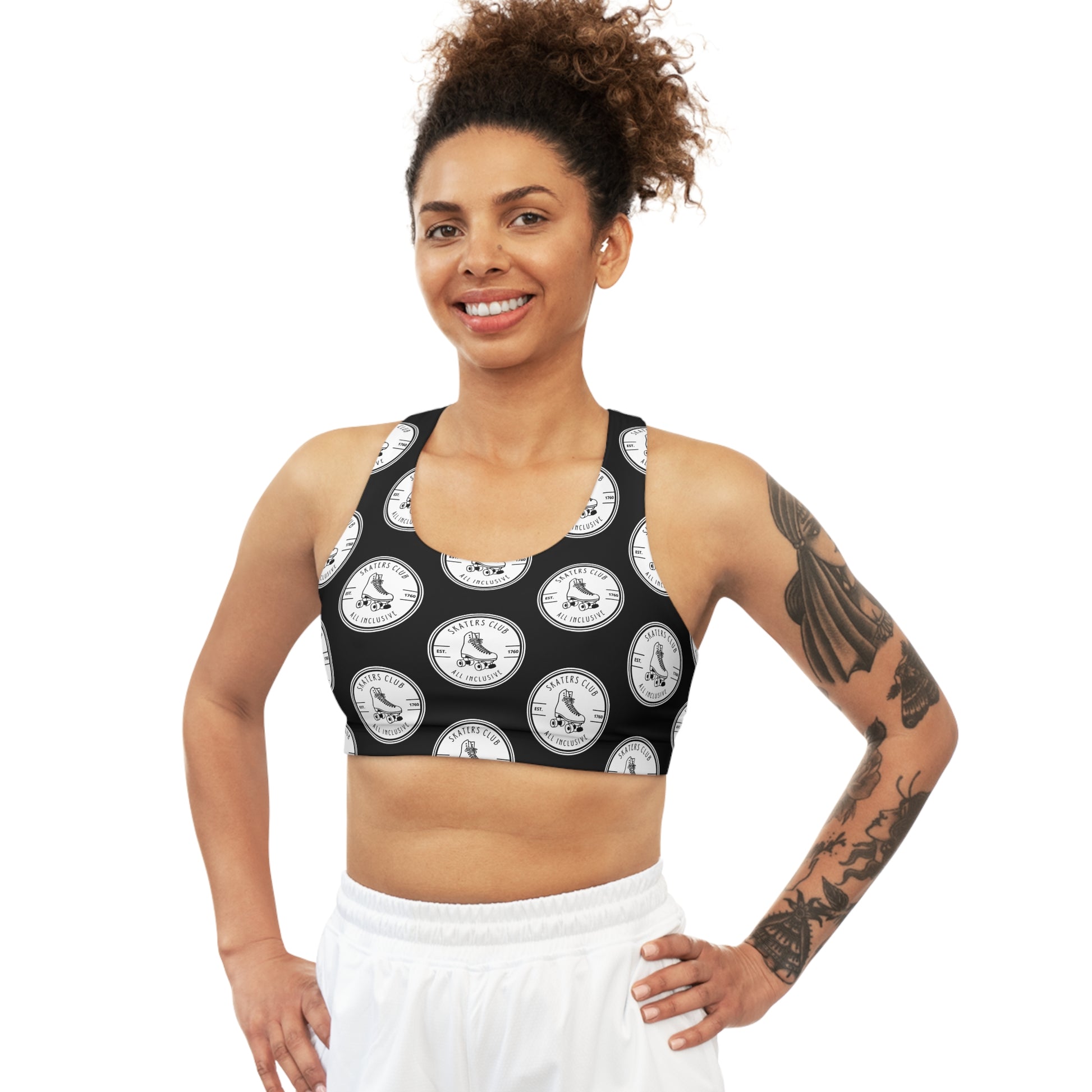 Sports Bra - White Round Skaters Club Seamless Sports Bra - Skate of Matter LLC