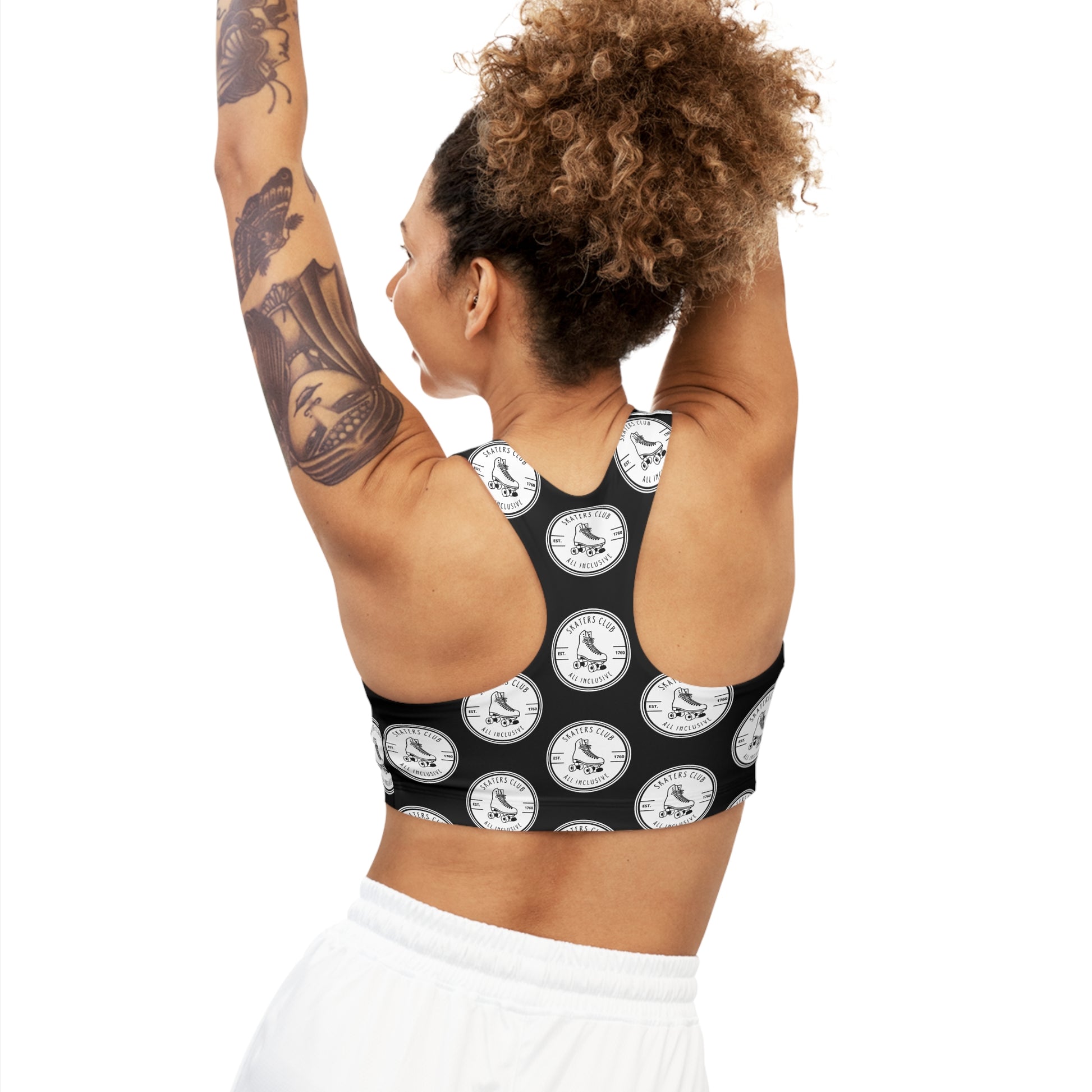 Sports Bra - White Round Skaters Club Seamless Sports Bra - Skate of Matter LLC