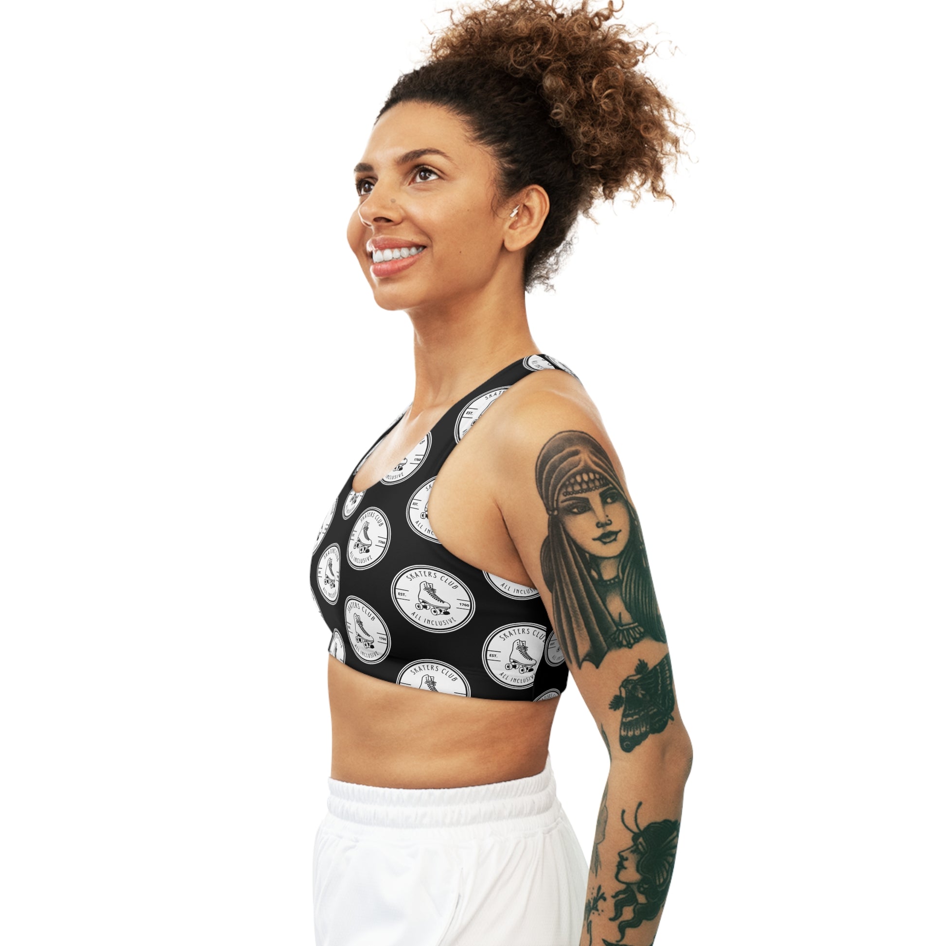 Sports Bra - White Round Skaters Club Seamless Sports Bra - Skate of Matter LLC